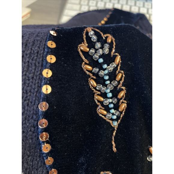 Soft Surroundings Women's Beaded Velvet Cardigan Sweater Size L Boho Embellished - Picture 16 of 16